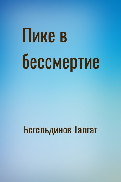 Бегельдинов Талгат - Пике в бессмертие