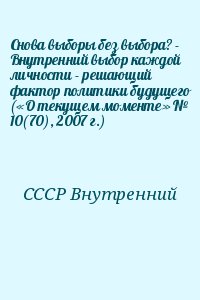 СССР Внутренний - Снова выборы без выбора? - Внутренний выбор каждой личности - решающий фактор политики будущего («О текущем моменте» № 10(70), 2007 г.)